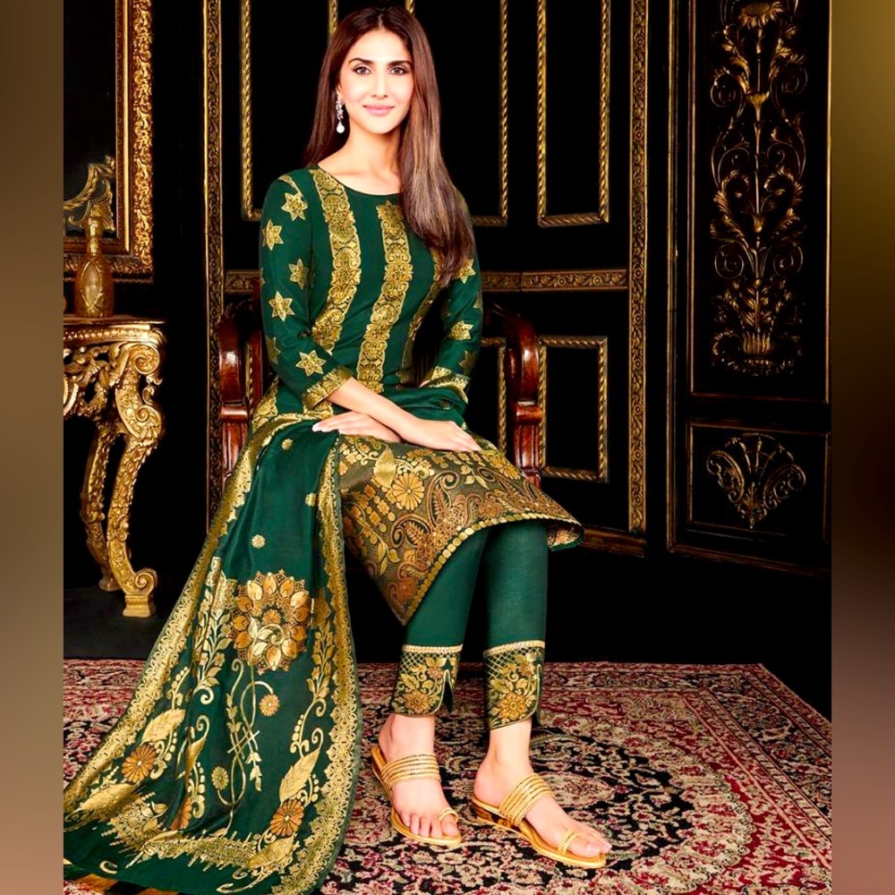 Green Banarasi kurti set size 36 38